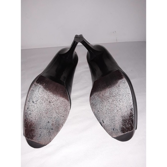 Stuart Weitzman STAGE Kid Leather Black Peep Toe Pumps 9.5 - Picture 5 of 6